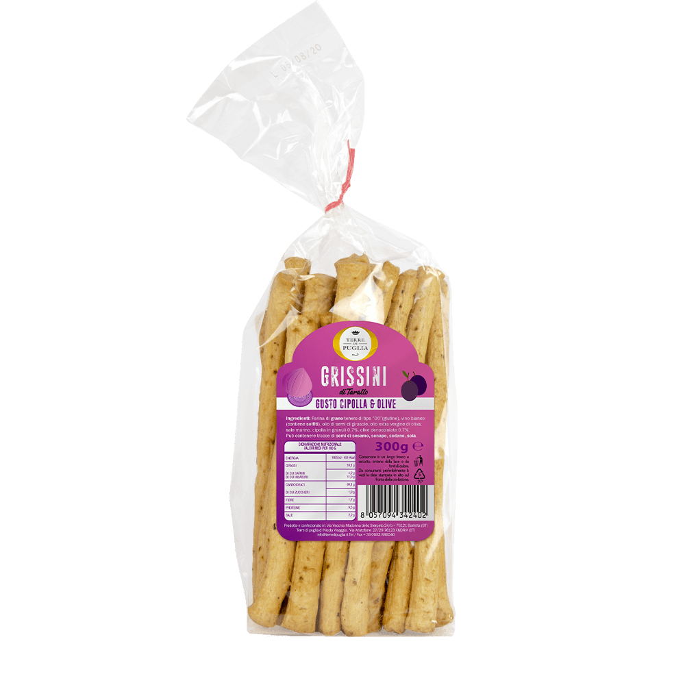 Terre di Puglia Grissini di Tarallo cipolla olive 300g