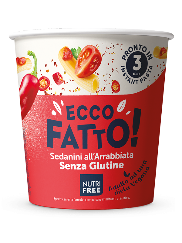 Nutrifree Instant Cup Sedanini Arrabbiata pasta pronta senza glutine