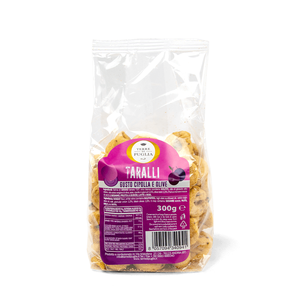 Terre di Puglia Linea Tradizione Taralli Cipolla e Olive 300g