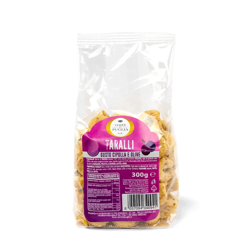 Terre di Puglia Linea Tradizione Taralli Cipolla e Olive 300g