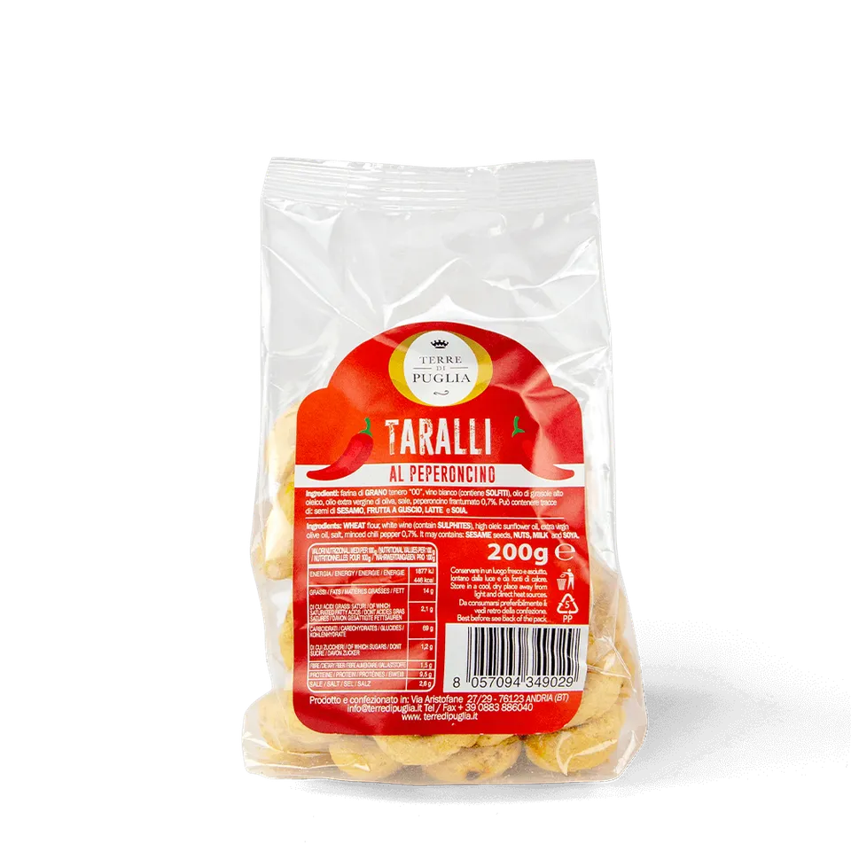 Terre di Puglia Tradizione gusto peperoncino taralli 200g