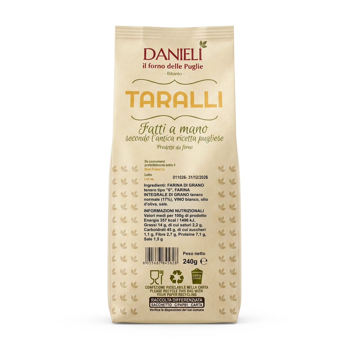 Danieli Taralli Salutari Integrali taralli 240g fibre