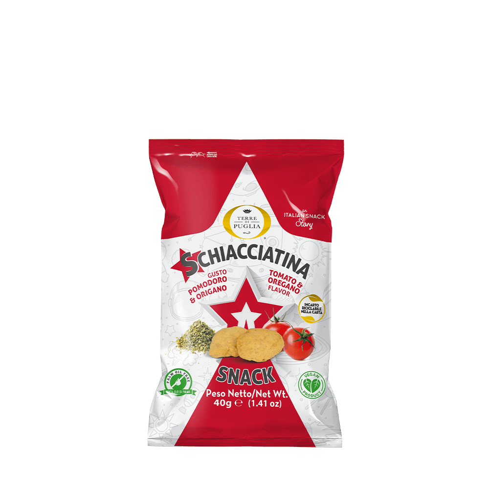 Terre di Puglia Schiacciatina Snack Pomodoro Origano 40g 50pz