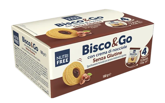 Nutrifree Merende e snack Bisco&Go nocciola box 4 pezzi